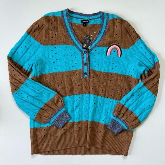 Torrid Vegan Cashmere Pullover Henley Sweater Striped Size 2x NWT Brand New - Picture 8 of 9